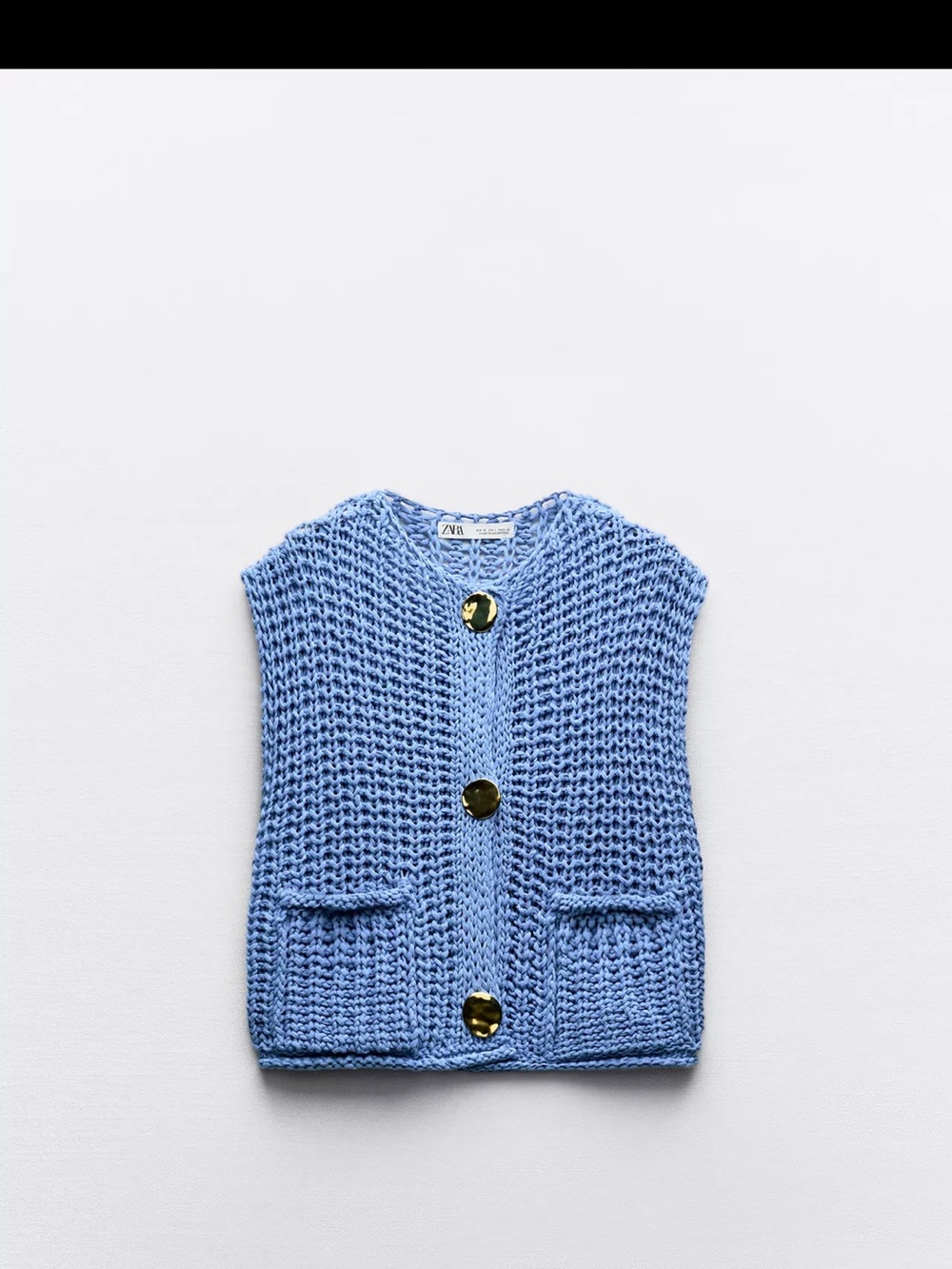 Zara Light Blue Chunky Knit Buttoned Vest